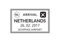 Netherlands passport stamp. Holland visa stamp for travel. Amsterdam international airport grunge sign. Immigration, arrival